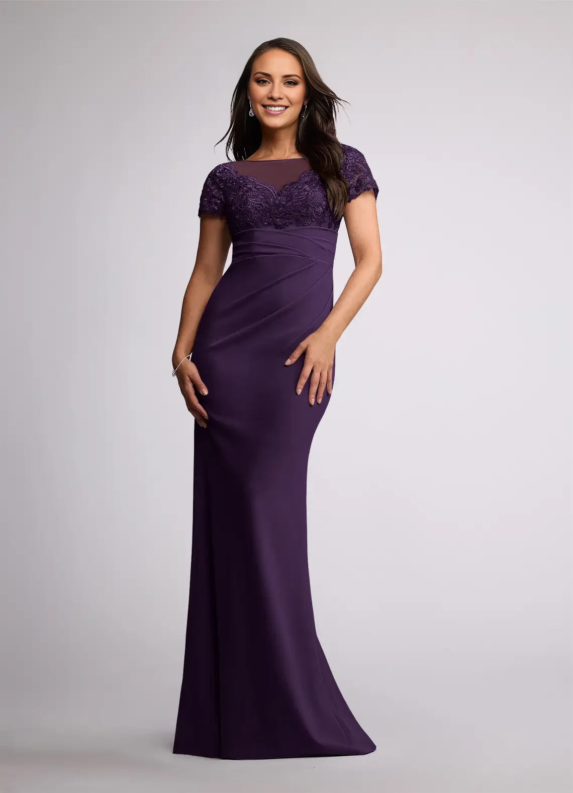 Vintage Sheath Scoop Neck Short Sleeve Back Zip Floor-Length Mother of the Bride Dress