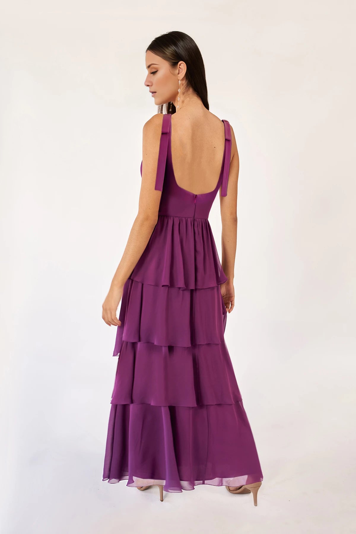 Vintage Square Neck Sleeveless Back Zip Floor-Length flounce Bridesmaid Dress