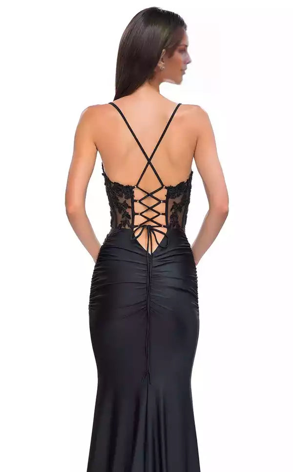 V neckline Lace Up Back Applique Wrap The Buttocks Floor length Evening Dress