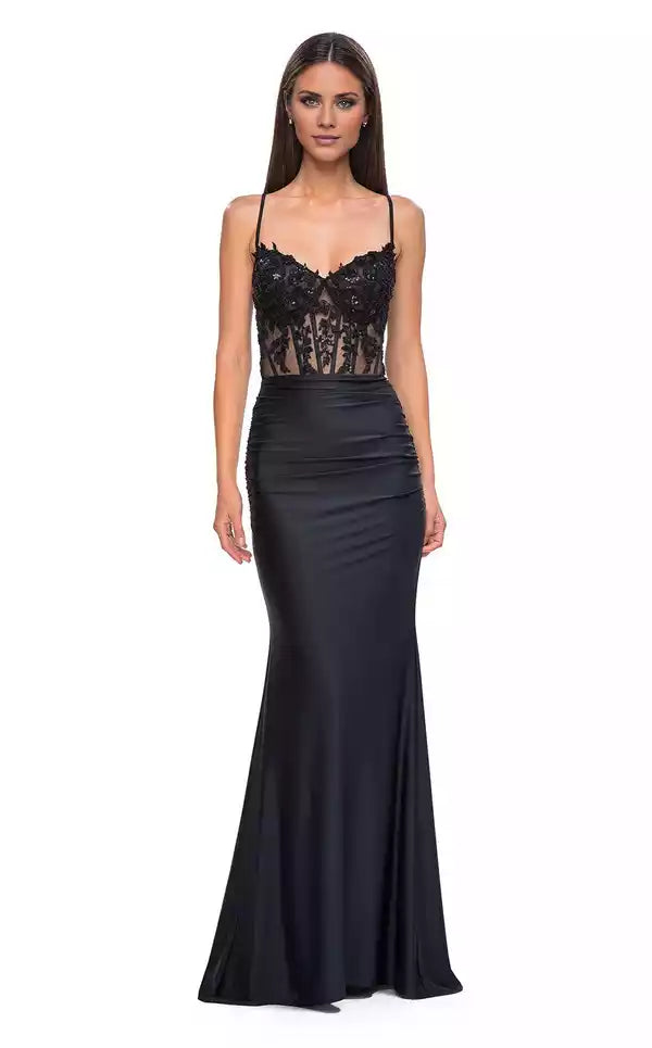 V neckline Lace Up Back Applique Wrap The Buttocks Floor length Evening Dress