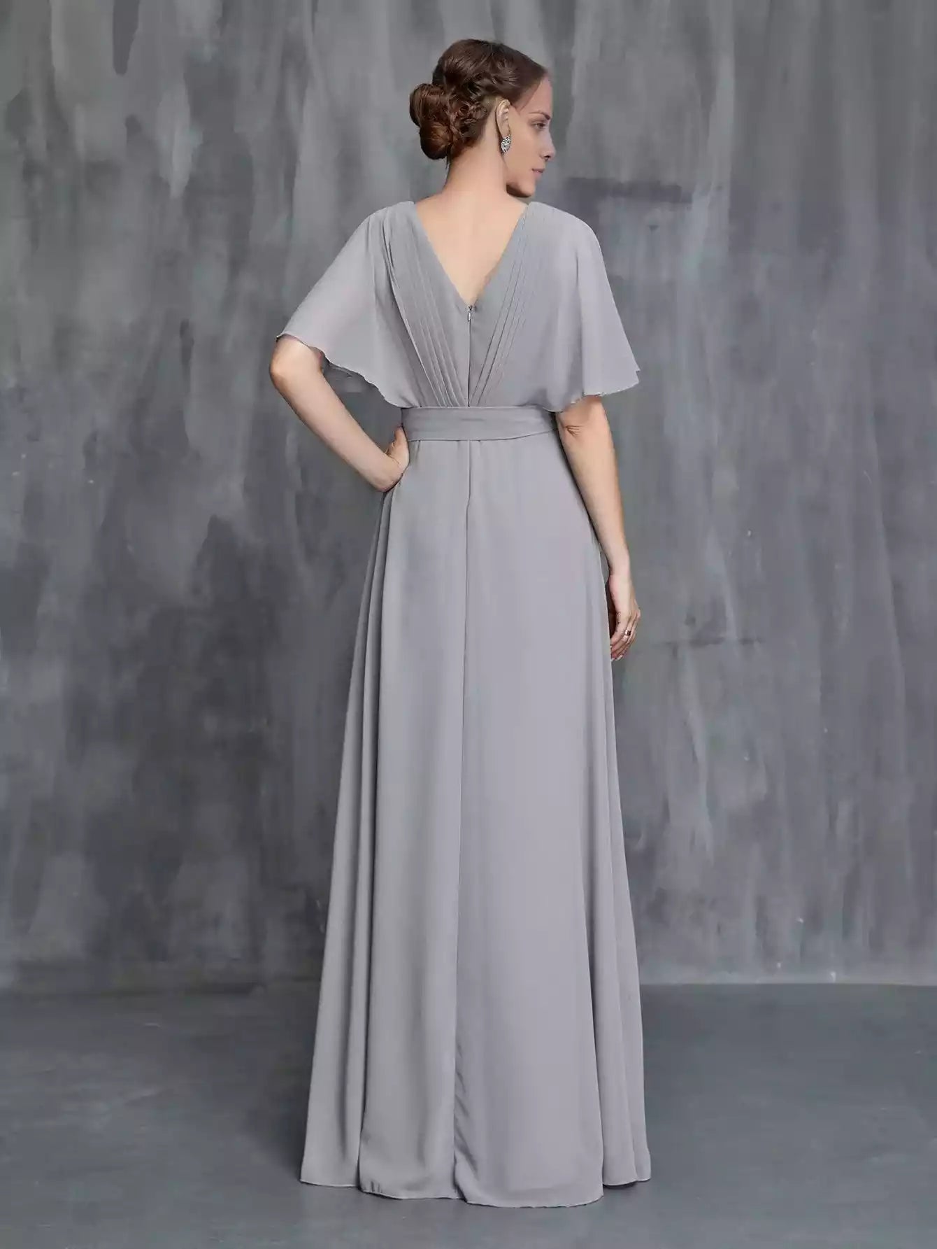 Womens' Applique Detail Butterfly Sleeves Chiffon Belted Mother of the Bride Dress ﻿
