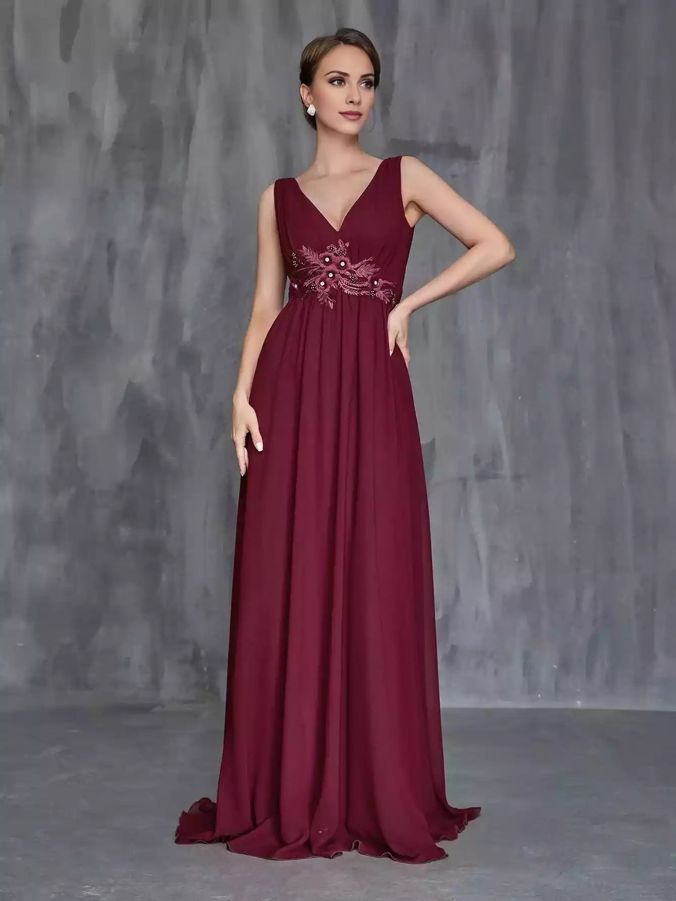 Womens‘ Applique Detail Chiffon Dress Mother of the Bride Dress
