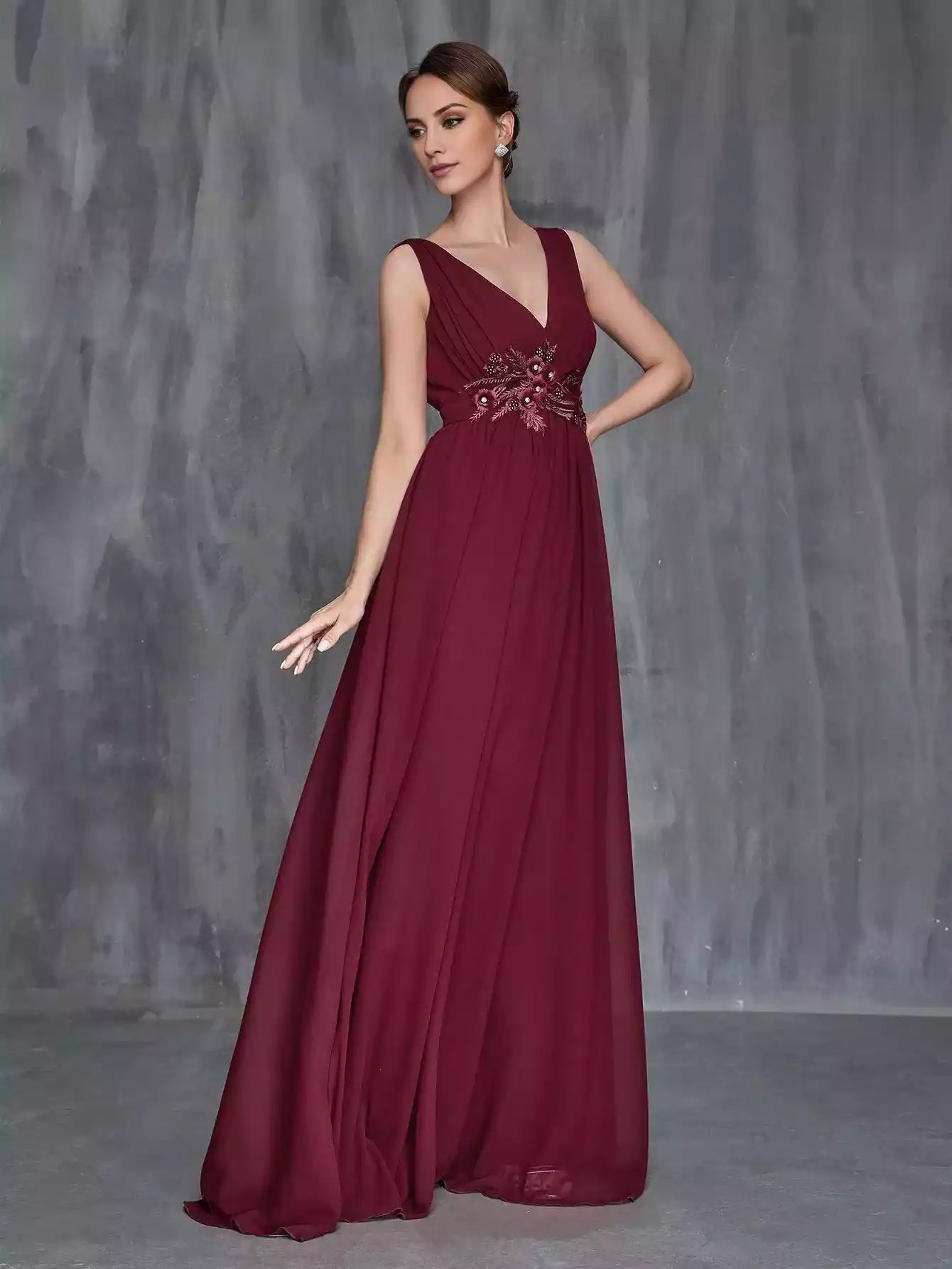 Womens‘ Applique Detail Chiffon Dress Mother of the Bride Dress