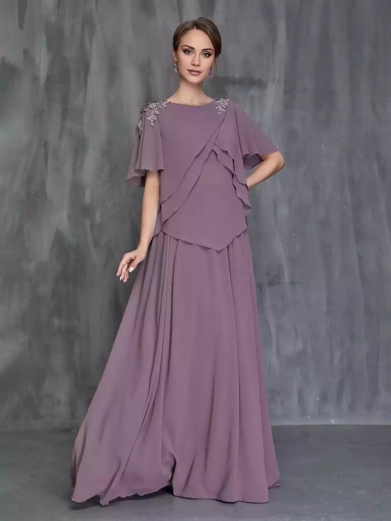 Womens' Applique Detail Irregular Top Chiffon Skirt Mother of the bride dress