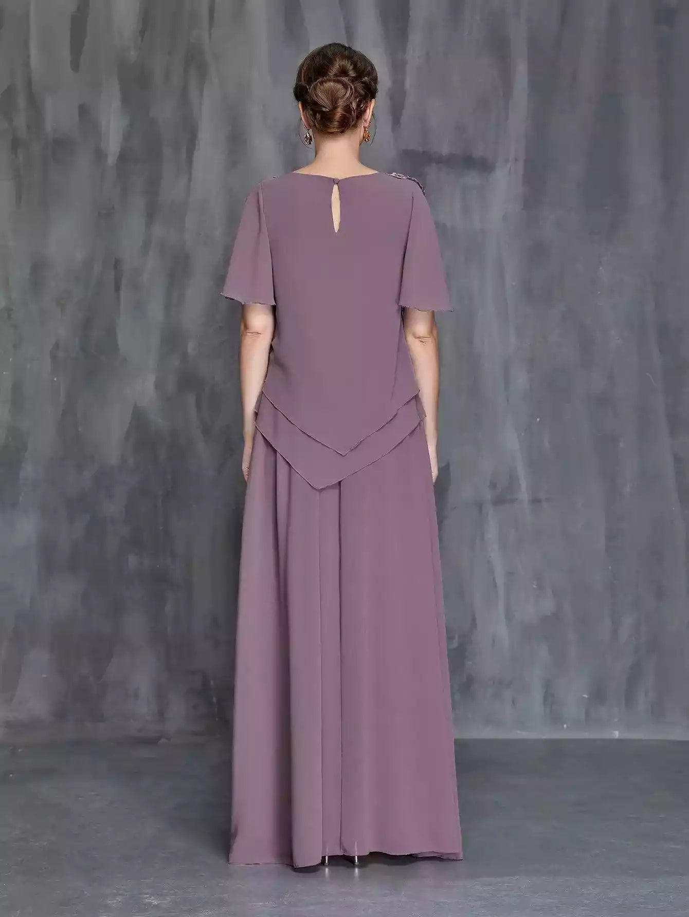 Womens' Applique Detail Irregular Top Chiffon Skirt Mother of the bride dress