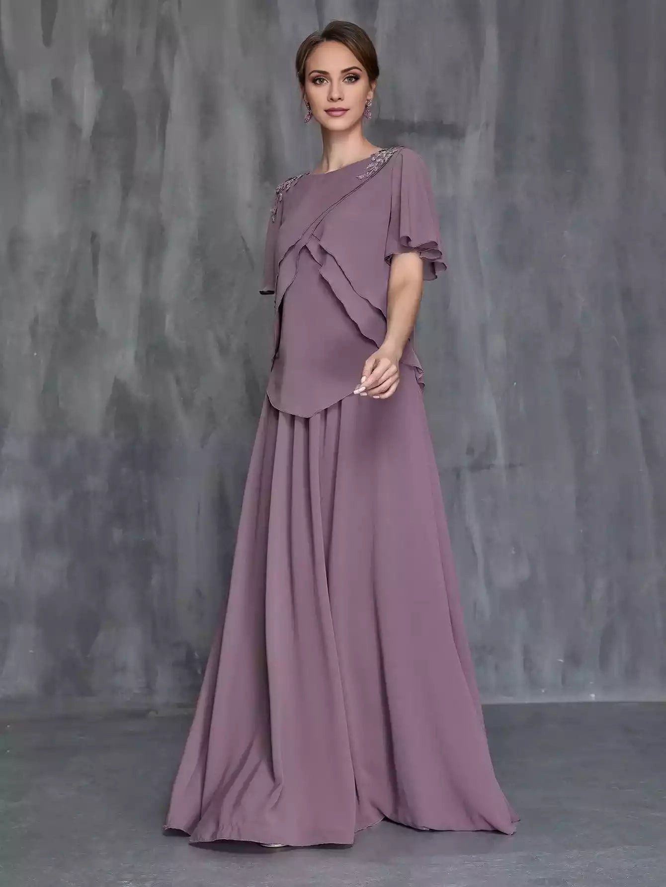 Womens' Applique Detail Irregular Top Chiffon Skirt Mother of the bride dress