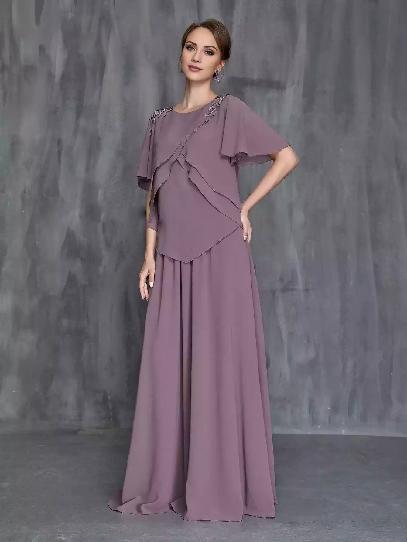 Womens' Applique Detail Irregular Top Chiffon Skirt Mother of the bride dress