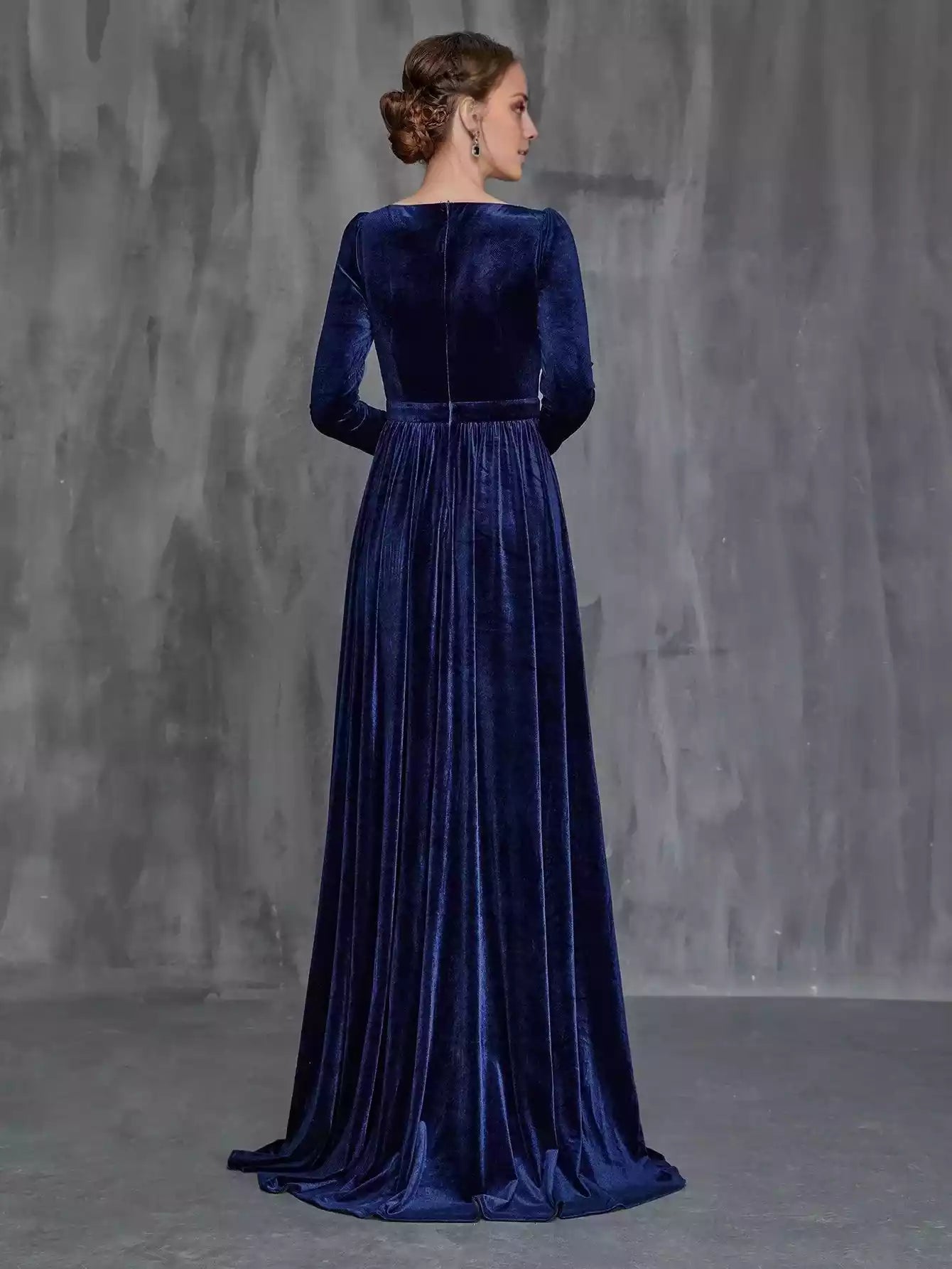 Womens' Applique Detail Split Thigh Velvet Formal Mother of the Bride Dress