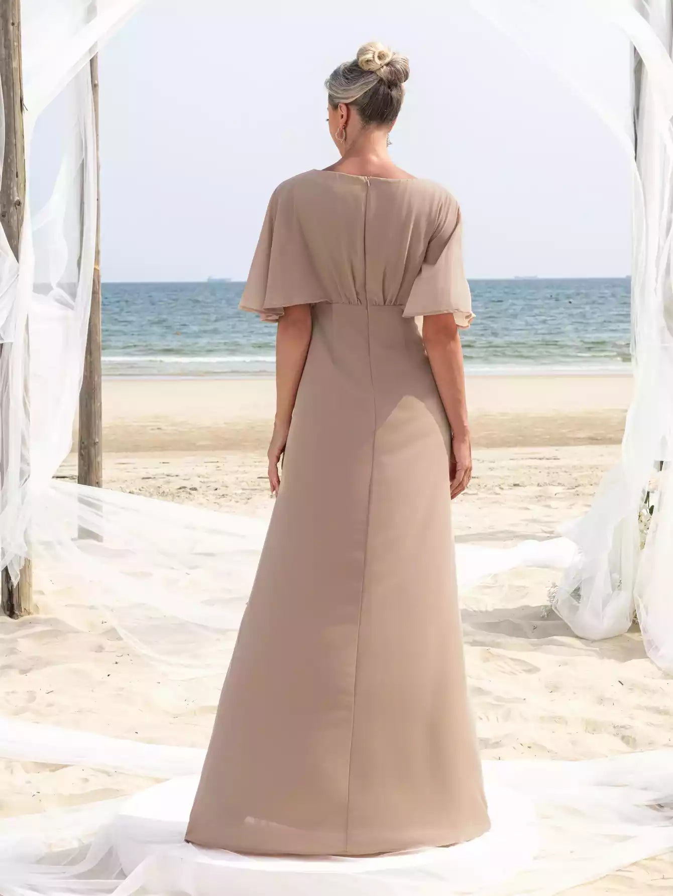 Womens' Applique Detail V Neck Chiffon Formal Mother of the Bride Dress