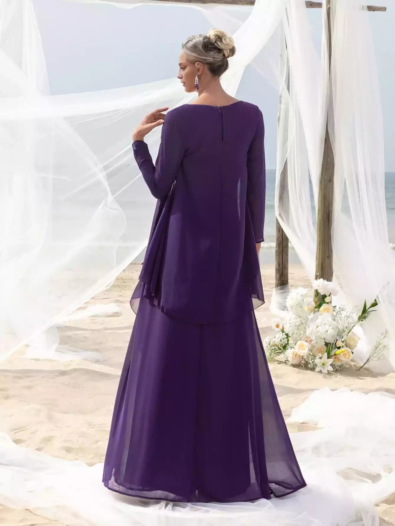 Womens' Fake Two-Piece V-Neck Long Sleeve Mother of the Bride Dress
