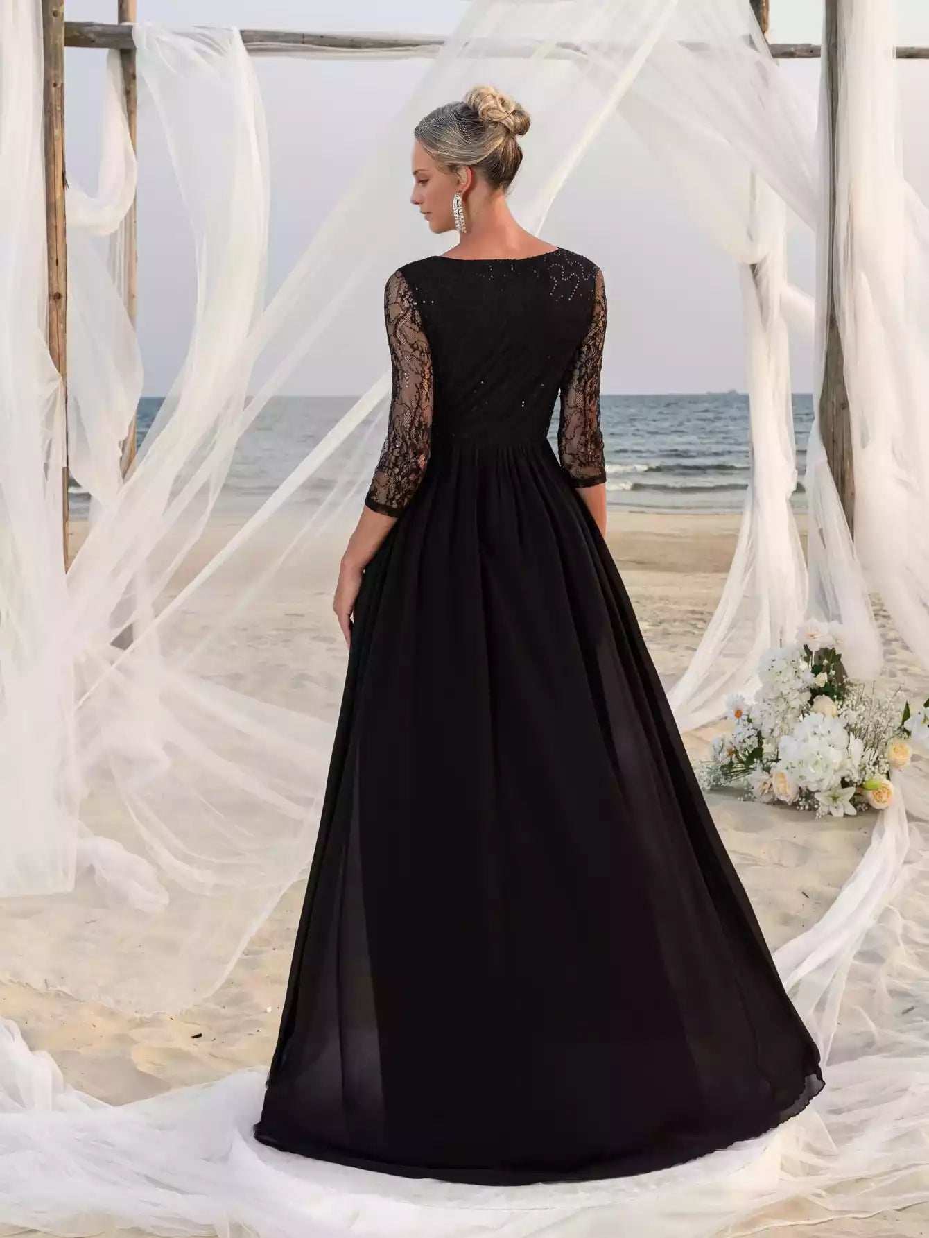 Womens' Lace Bodice Chiffon Skirt Mother of the Bride Dress