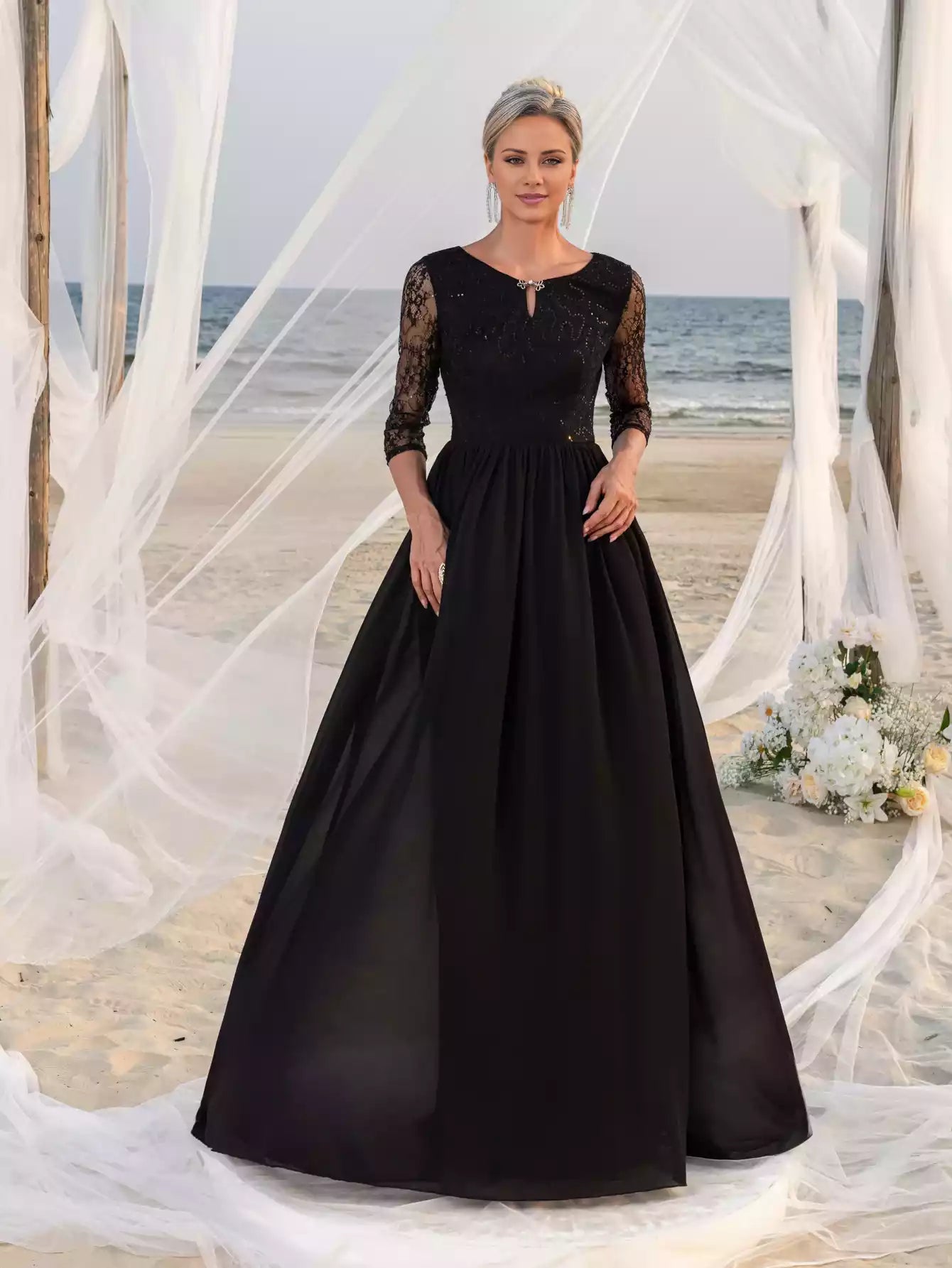 Womens' Lace Bodice Chiffon Skirt Mother of the Bride Dress