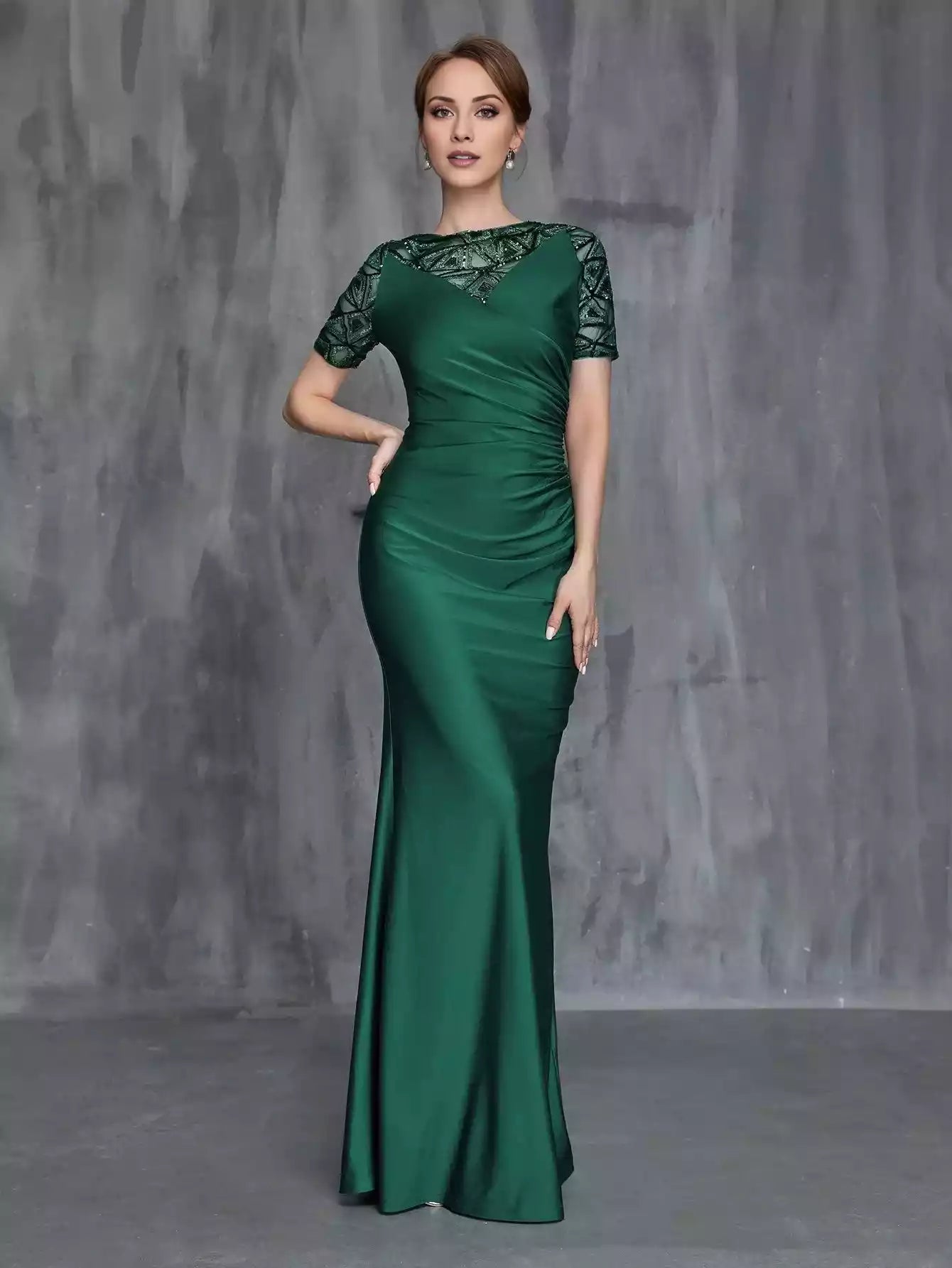 Womens' Mermaid Hem Sequin Contrast Satin Formal Mother of the Bride Dress