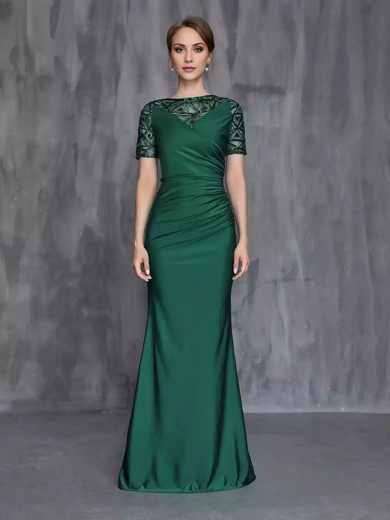 Womens' Mermaid Hem Sequin Contrast Satin Formal Mother of the Bride Dress