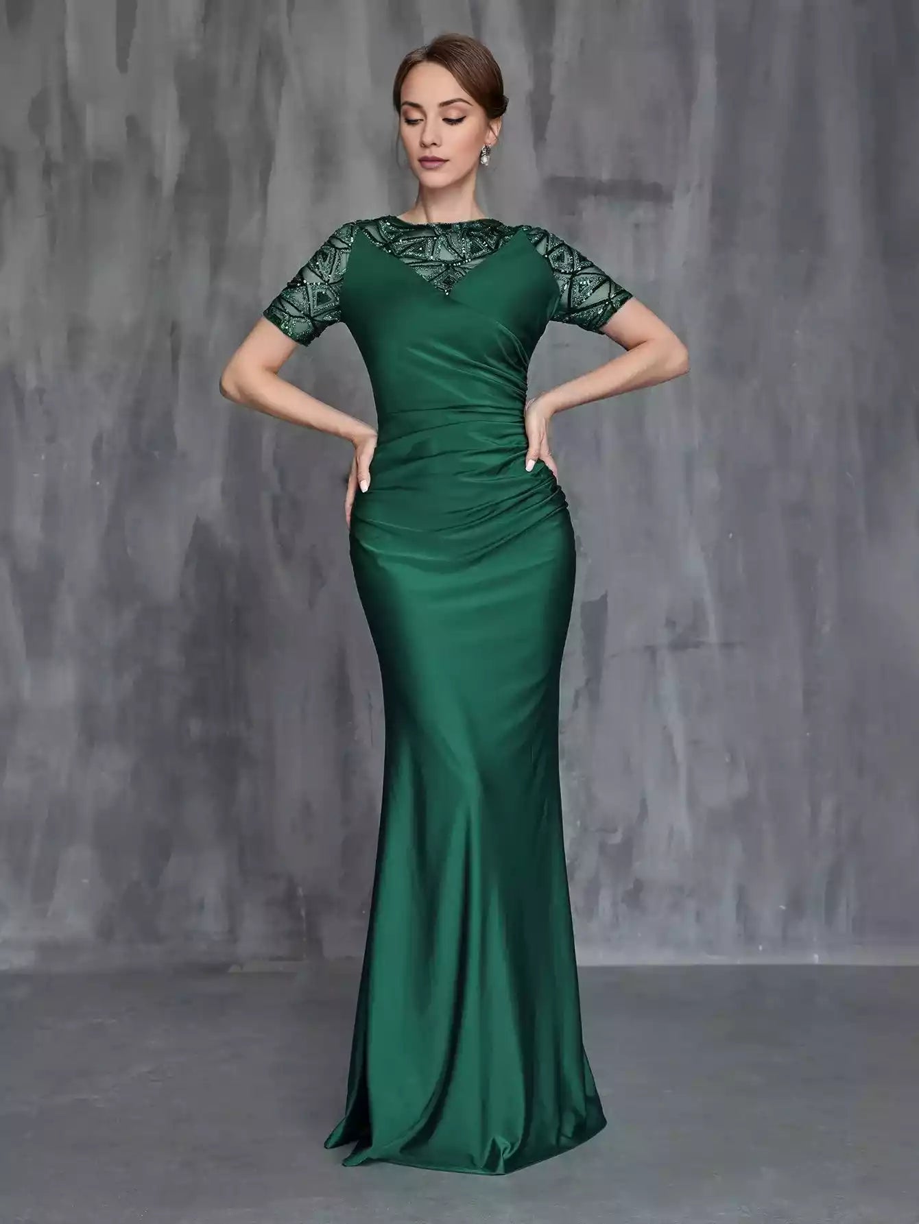 Womens' Mermaid Hem Sequin Contrast Satin Formal Mother of the Bride Dress