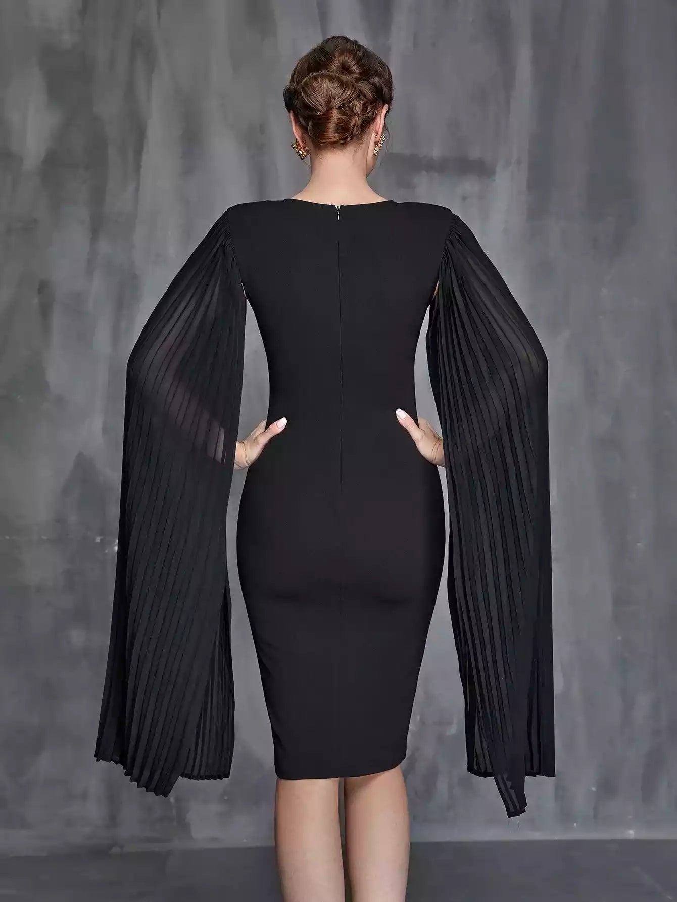 Womens' Pleated Cloak Sleeves Midi Dress Mother of the Bride Dress