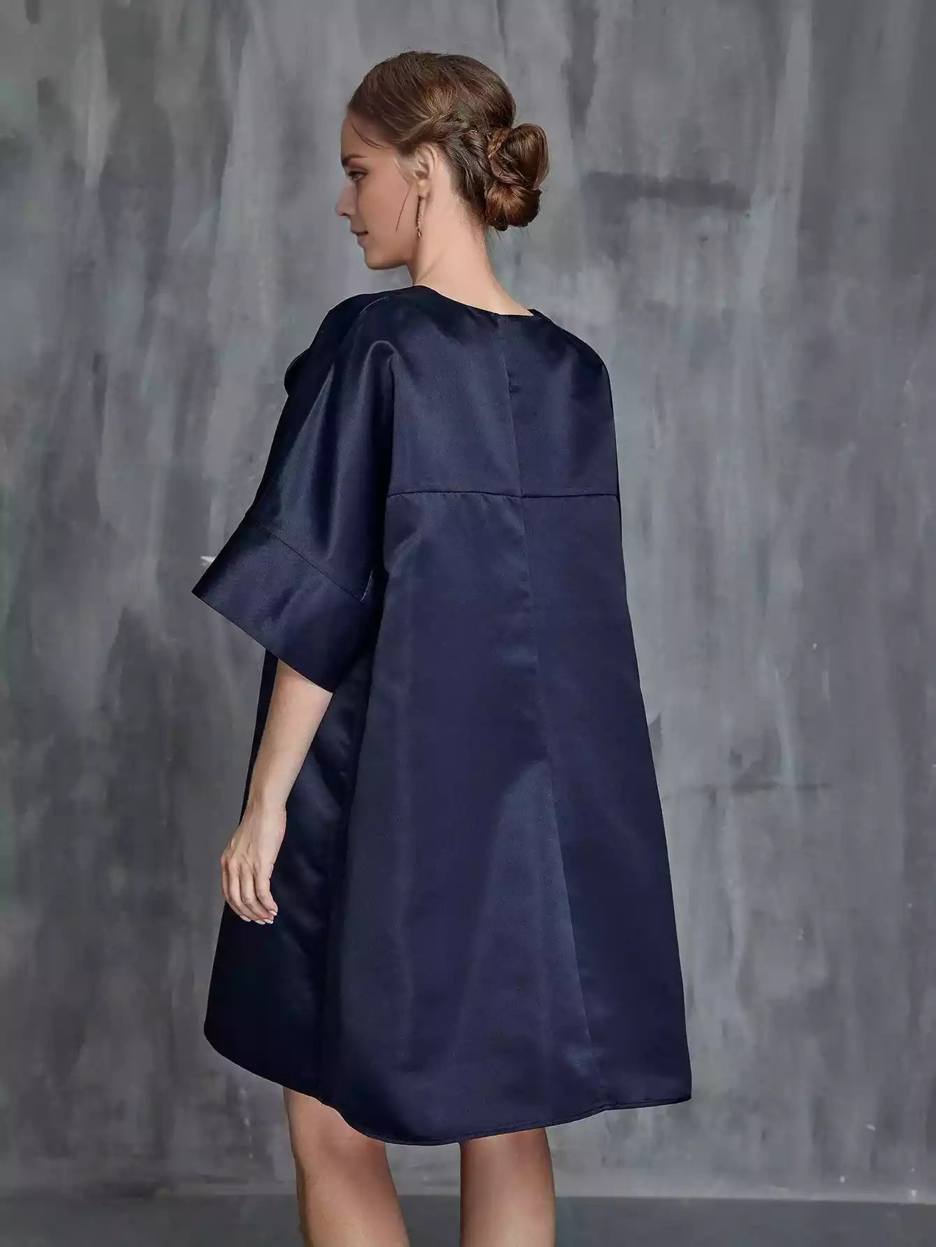 Womens' Solid Half Sleeves Satin Midi Dress Mother of the Bride Dress