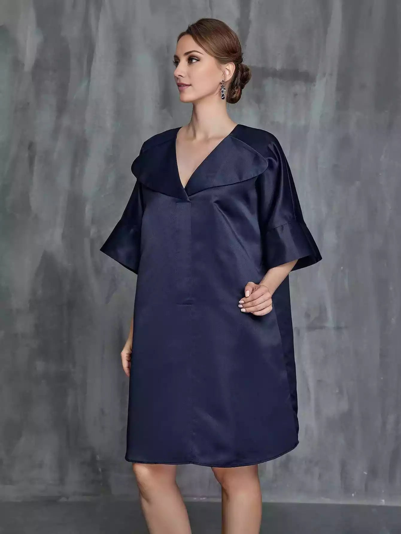 Womens' Solid Half Sleeves Satin Midi Dress Mother of the Bride Dress