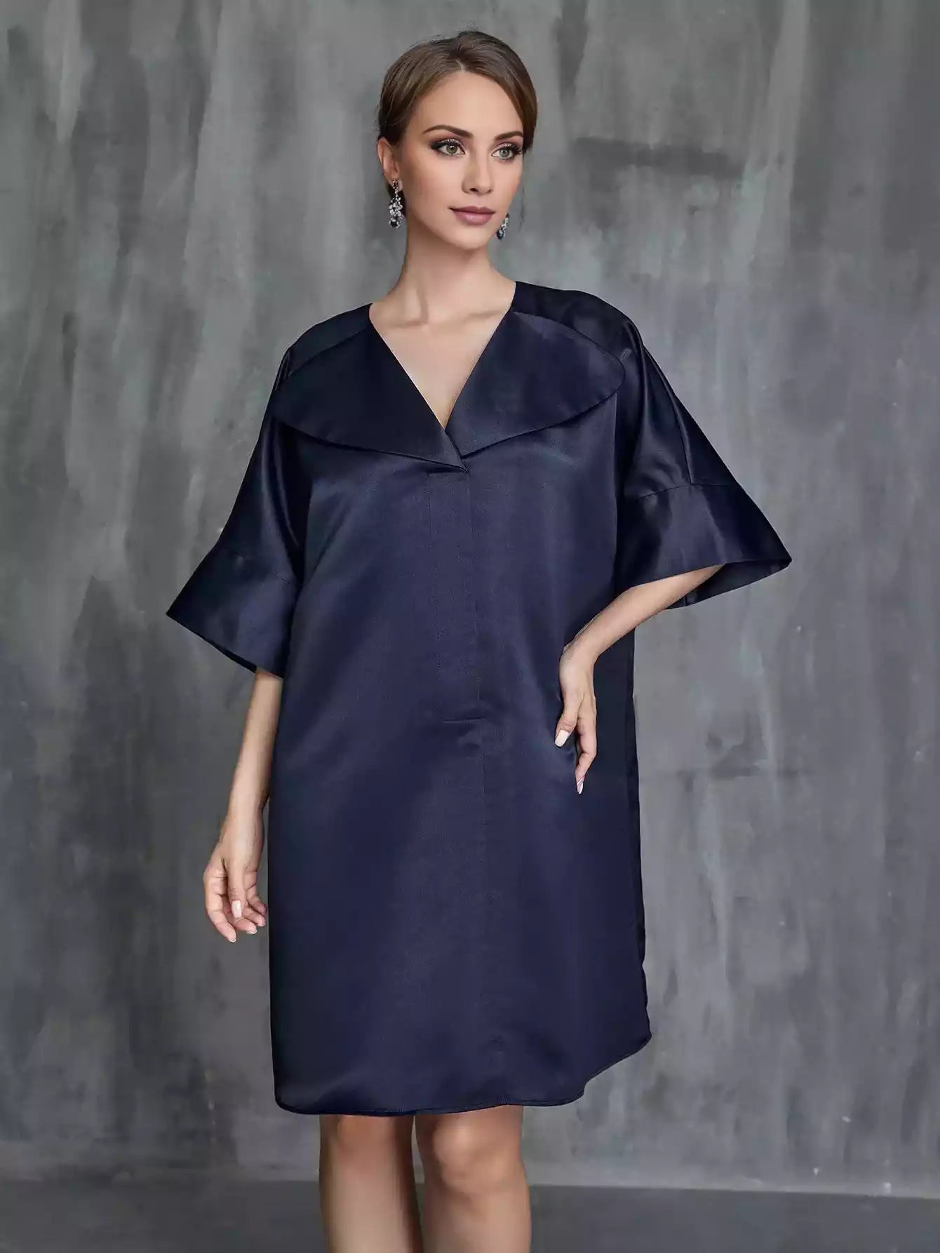 Womens' Solid Half Sleeves Satin Midi Dress Mother of the Bride Dress
