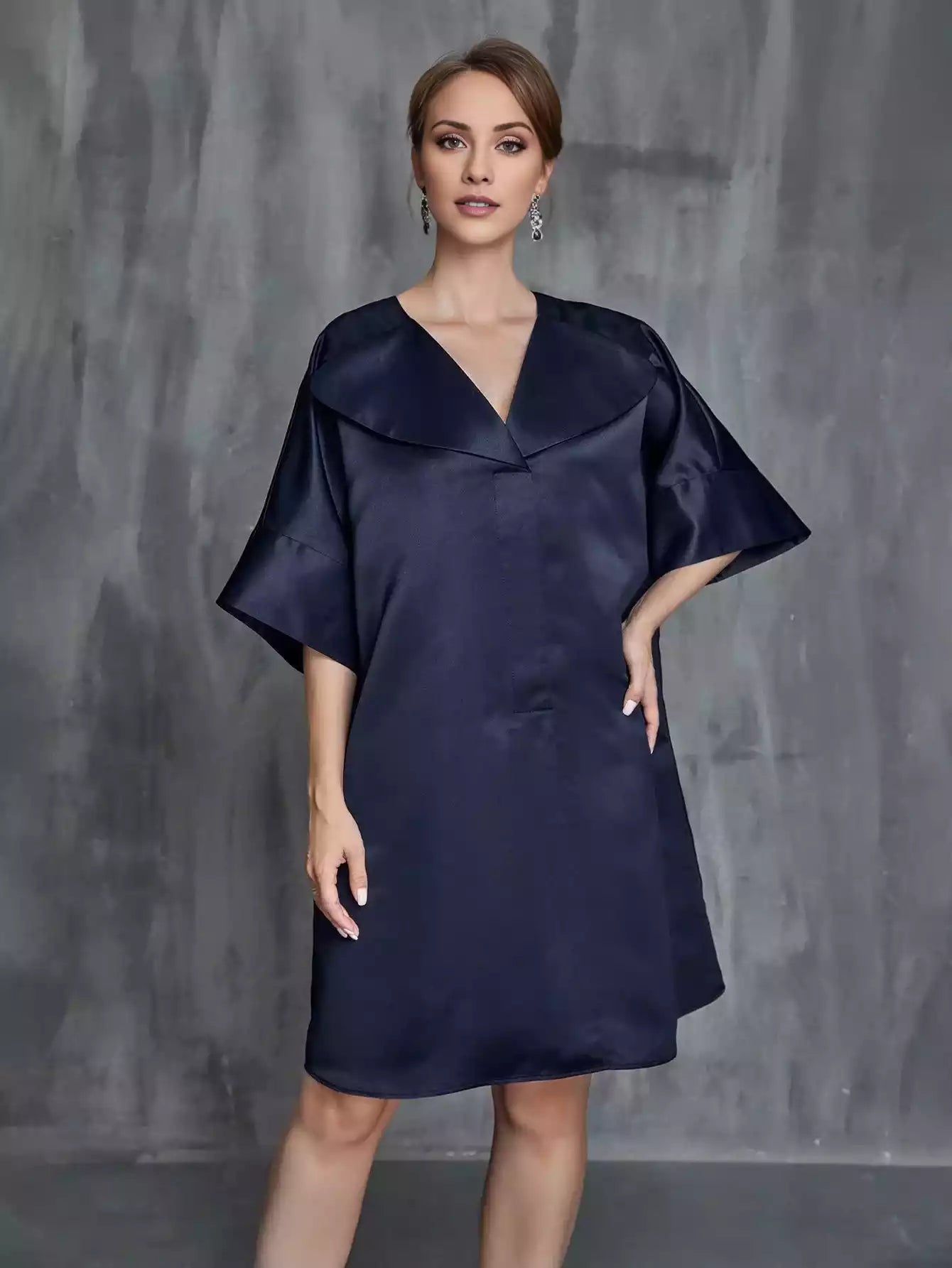 Womens' Solid Half Sleeves Satin Midi Dress Mother of the Bride Dress