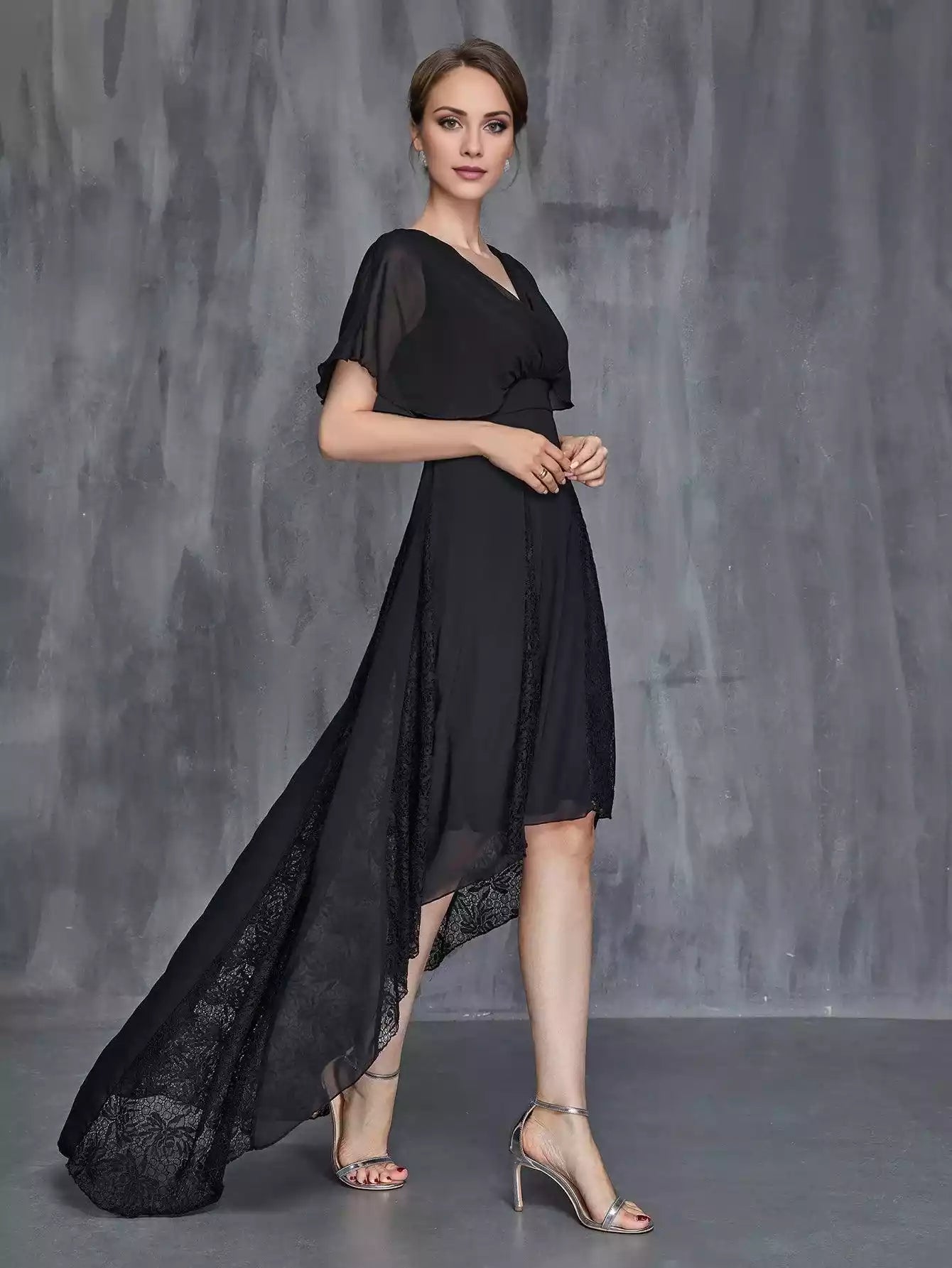 Womens' Surplice Neck High Low Hem Chiffon Dress Mother of the Bride Dress