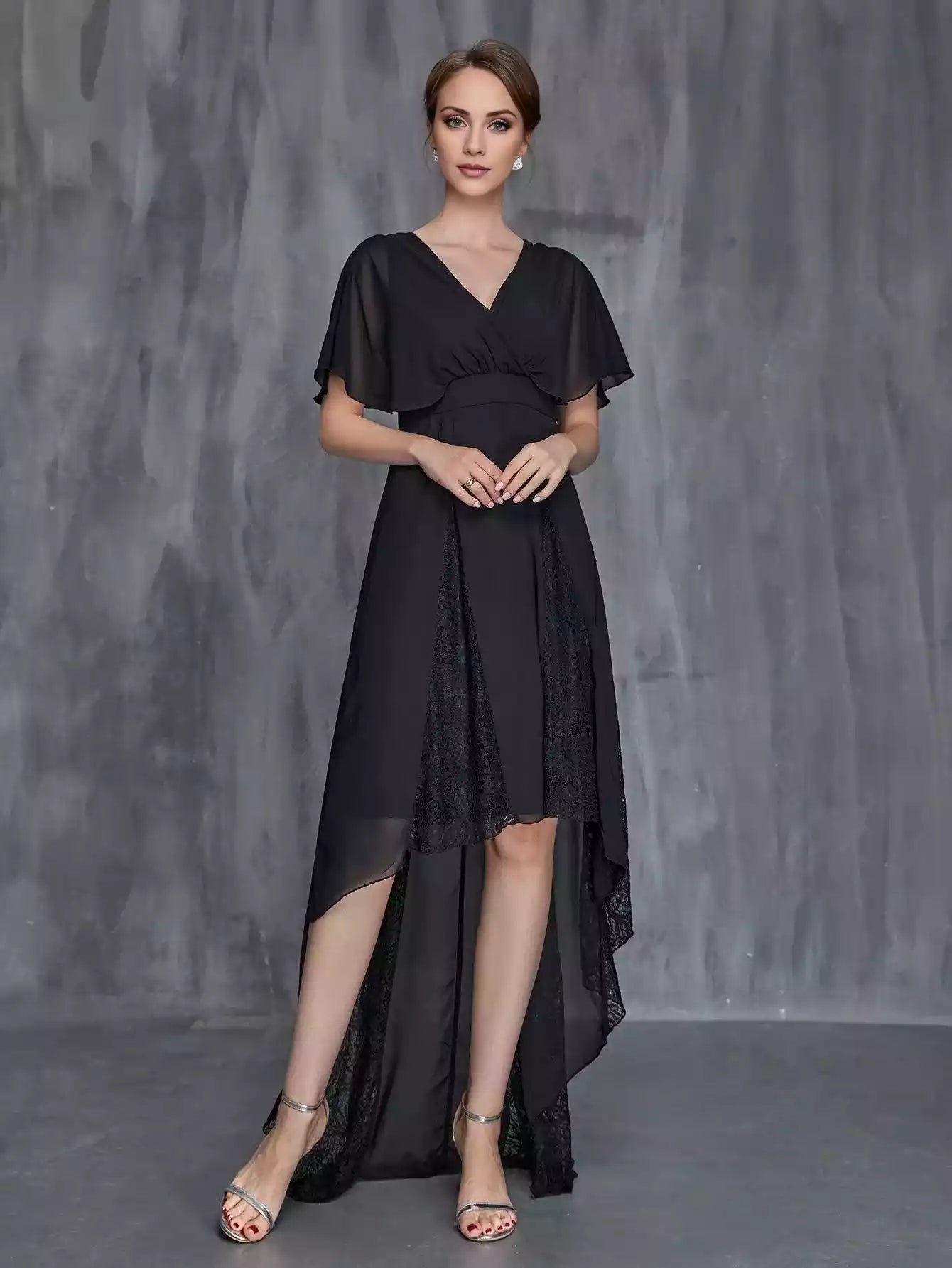 Womens' Surplice Neck High Low Hem Chiffon Dress Mother of the Bride Dress