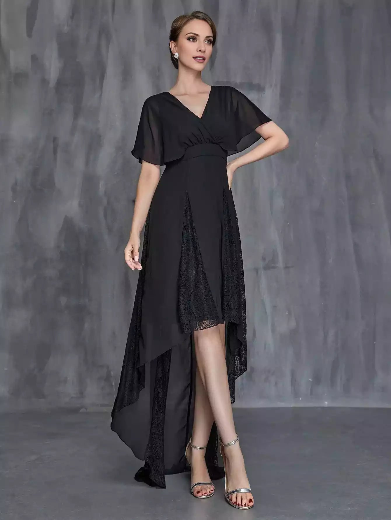 Womens' Surplice Neck High Low Hem Chiffon Dress Mother of the Bride Dress