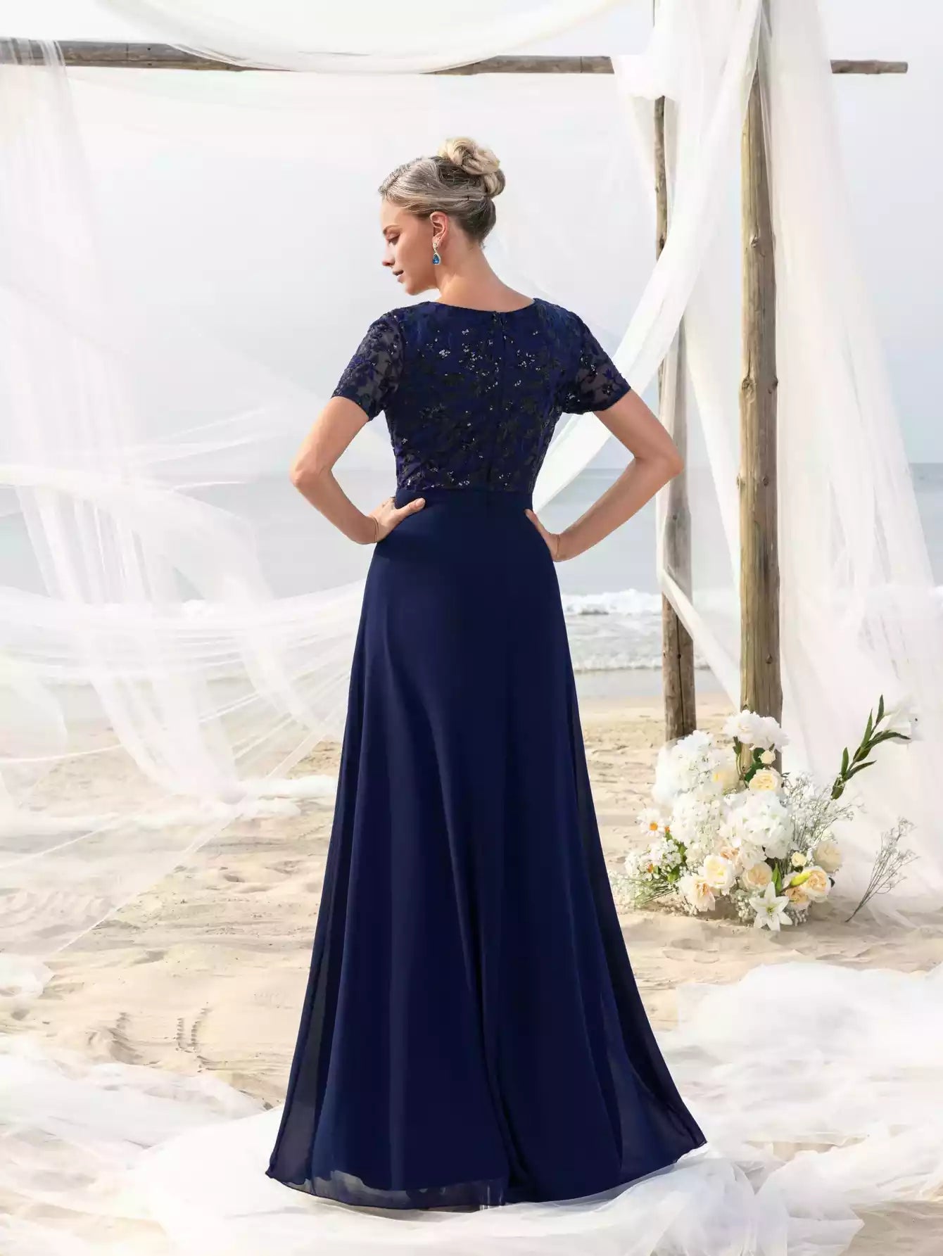Womens' with Intricate Floral Appliqué Flowing Chiffon Mother of the Bride Dress