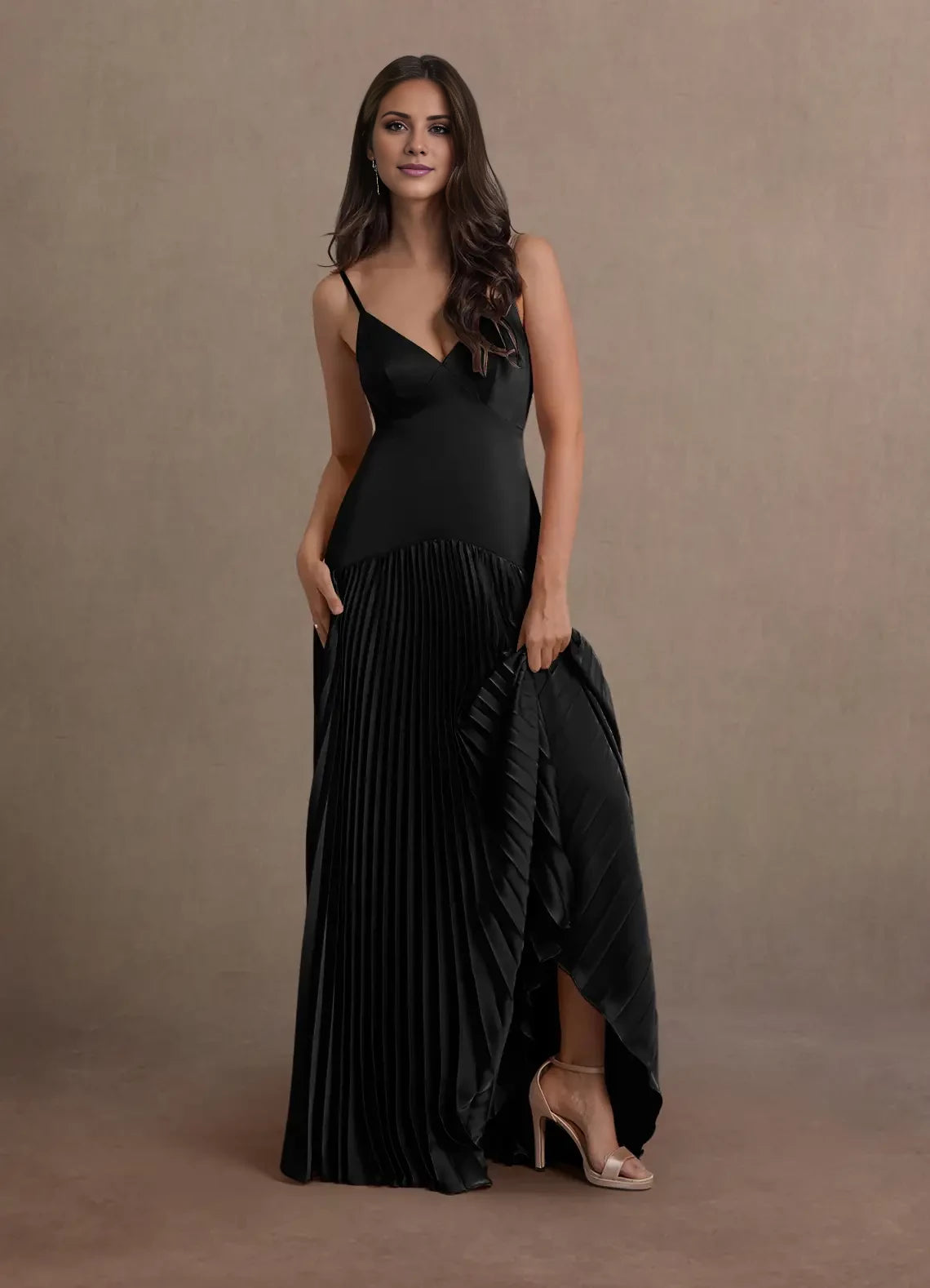 v neck Dropped Waist Gown Evening Dresses