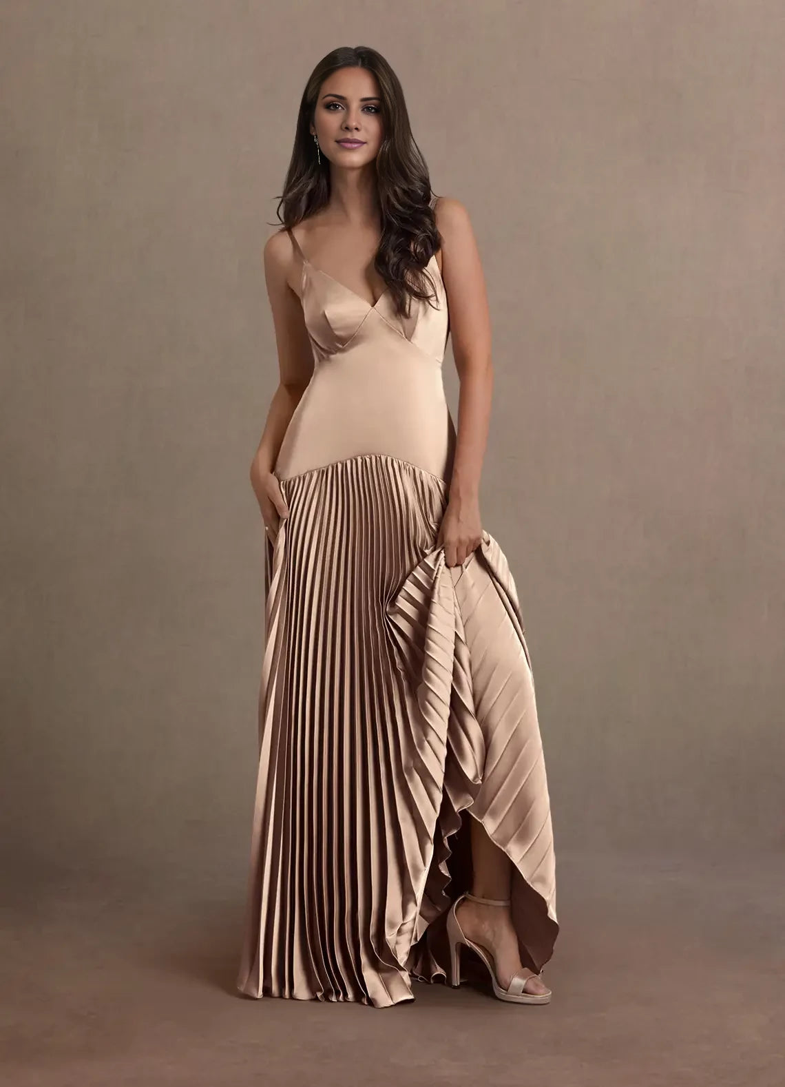 v neck Dropped Waist Gown Evening Dresses