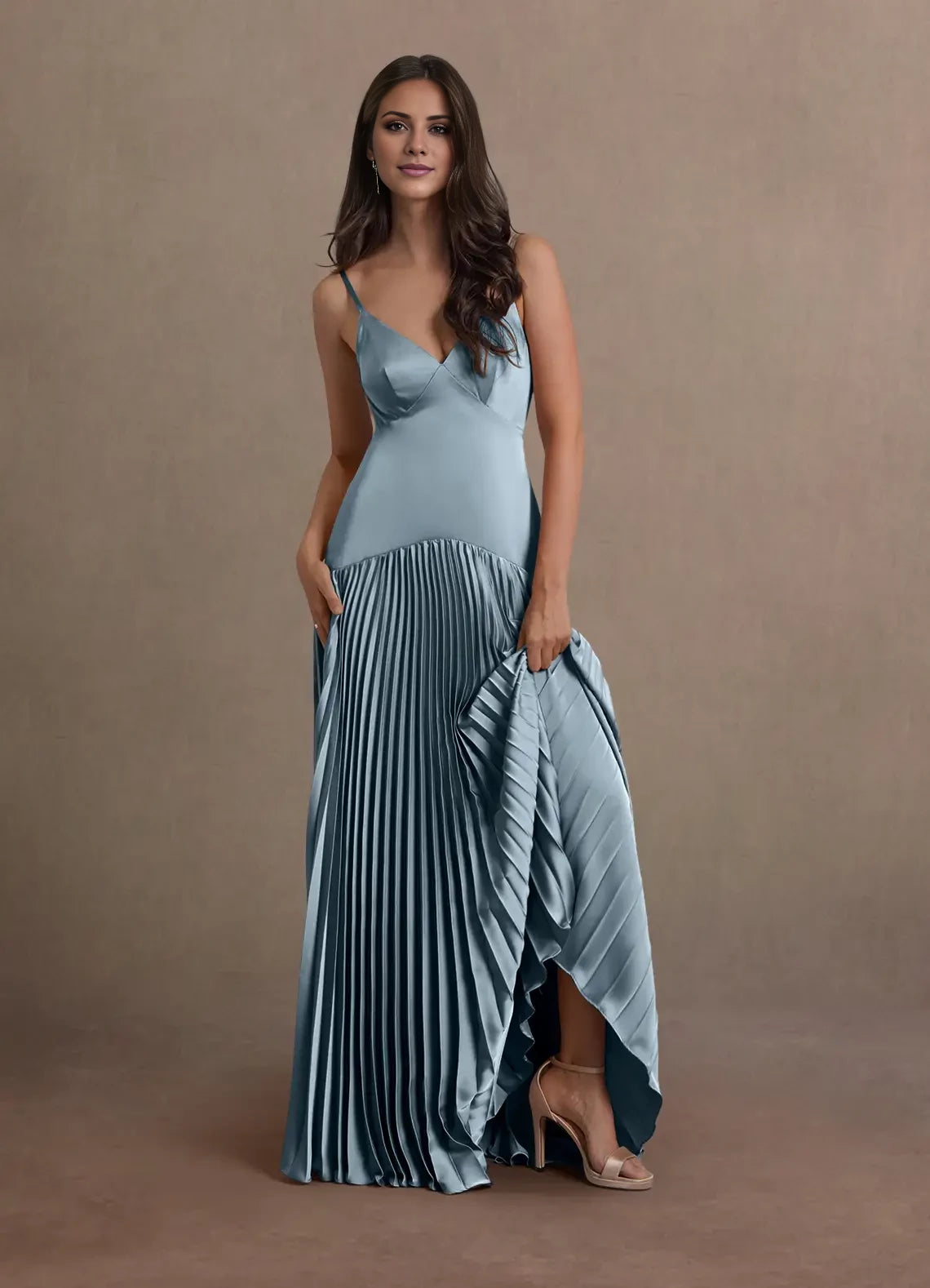 v neck Dropped Waist Gown Evening Dresses